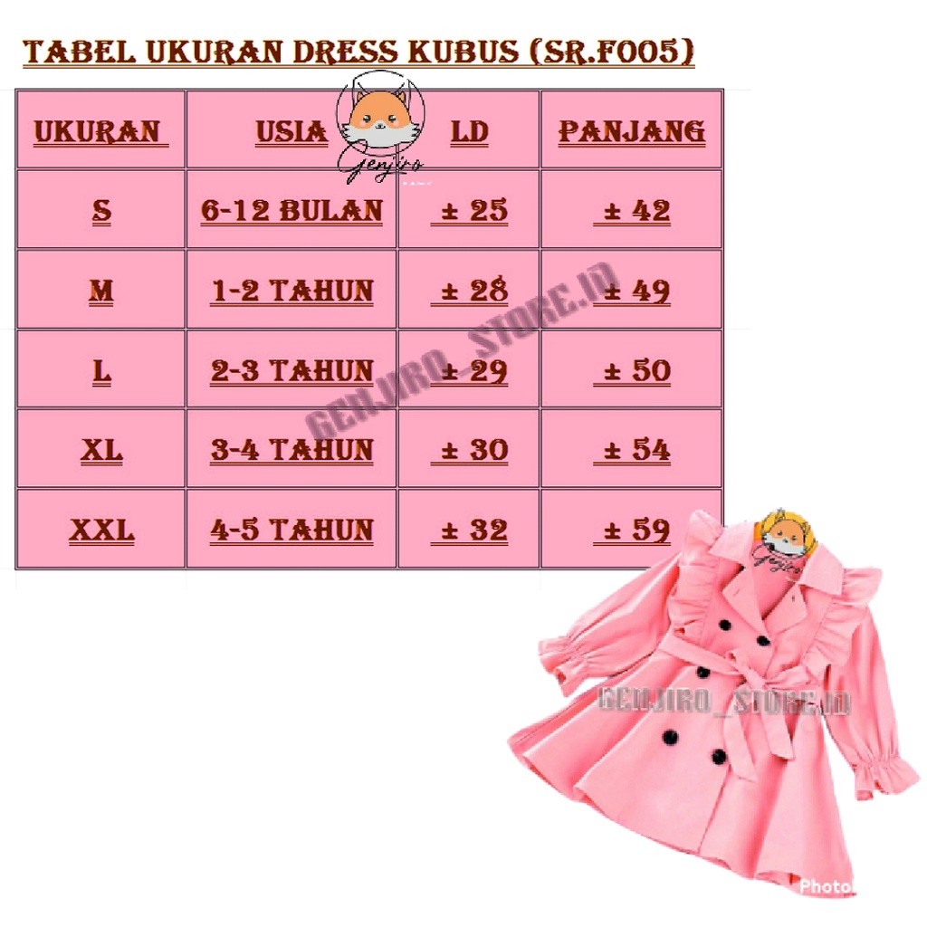 GENJIRO_STORE.ID/DRESS ANAK PEREMPUAN/KANCING 8/KATUN LINEN RAMY/DRESS LENGAN PANJANG/UNTUK USIA 1 TAHUN - 4 TAHUN/COD