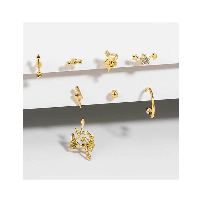 LRC Anting Tusuk Fashion Golden Diamond Leaf Snake Star Stud Earrings Set D63514