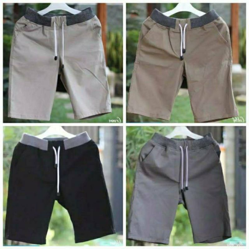 BIG SIZE) celana chino pendek pria mick pinggang karet rip bhan katun drill