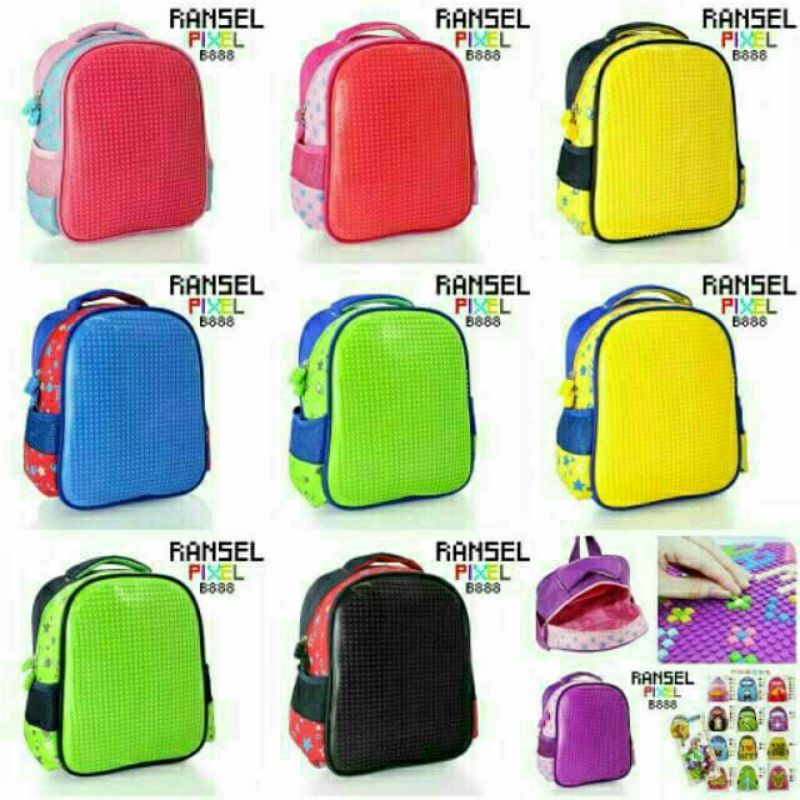 Tas Sekolah Anak TK Model Lego Ransel TK Playgroup Backpack Anak Perempuan dan Laki - Laki Free Pixel Lego