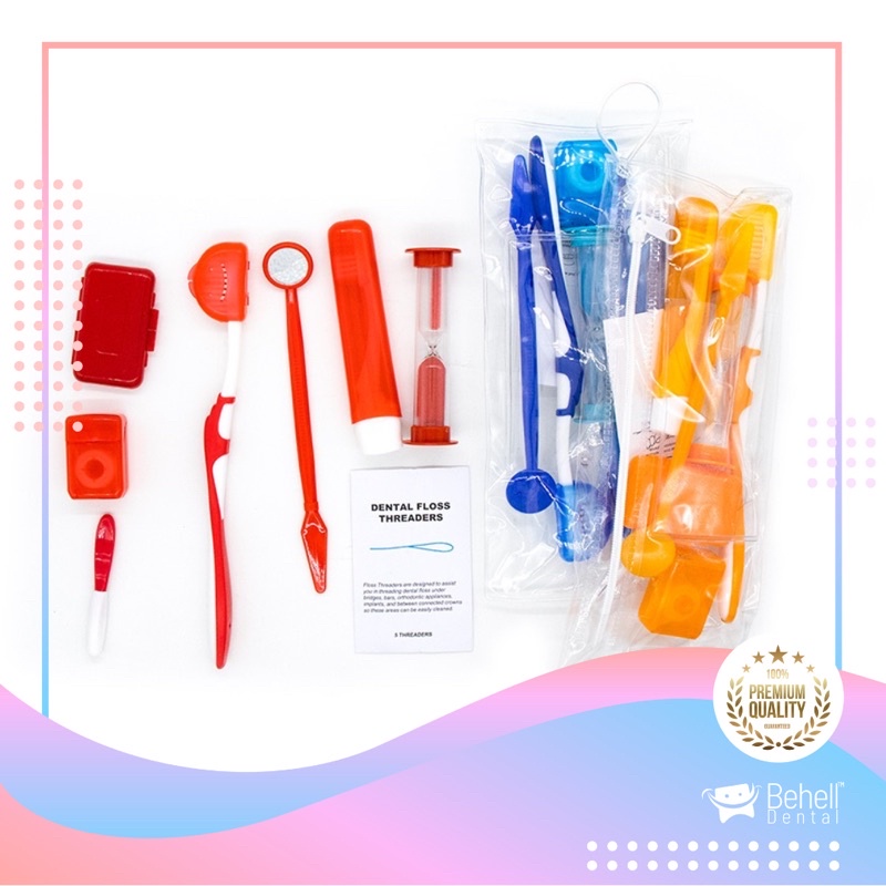 ORIGINAL DENTAL ORTHO KIT CARE / SET SIKAT GIGI BEHEL PAKET PEMBERSIH SET WAX SIKAT SELA FLOSS KACA MULUT DLL