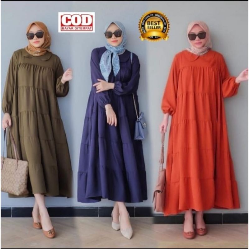 Baju Gamis Wanita Midi Dress Dres Muslim Homedress Katun Rayon Polos Jumbo Terbaru Polos Jumbo