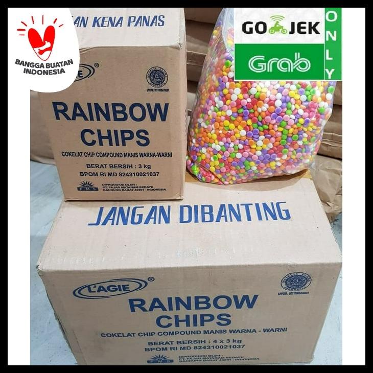 

RAINBOW CHIP LAGIE 1/2 BULAT / CHOCO CHIP / CHOCOCHIP WARNA GEPENG 3KG KODE 224