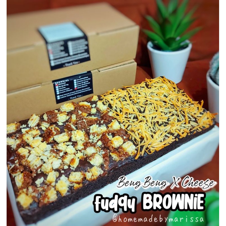 

BENG-BENG X CHEESE Fudgy Brownie (Brownies Panggang Beng-beng & Keju) Halal