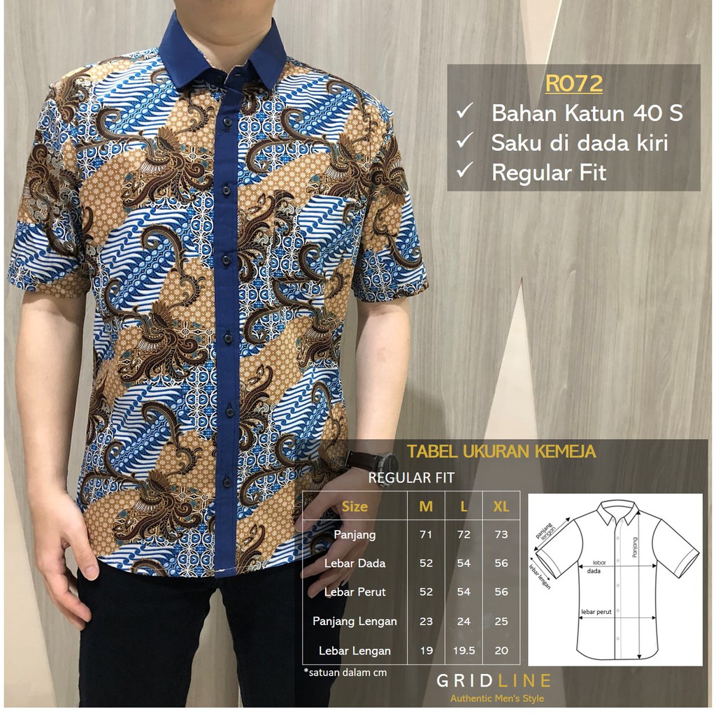 [GRIDLINE - R072 &amp; R017] Kemeja Batik Pria Katun Lengan Pendek Regular