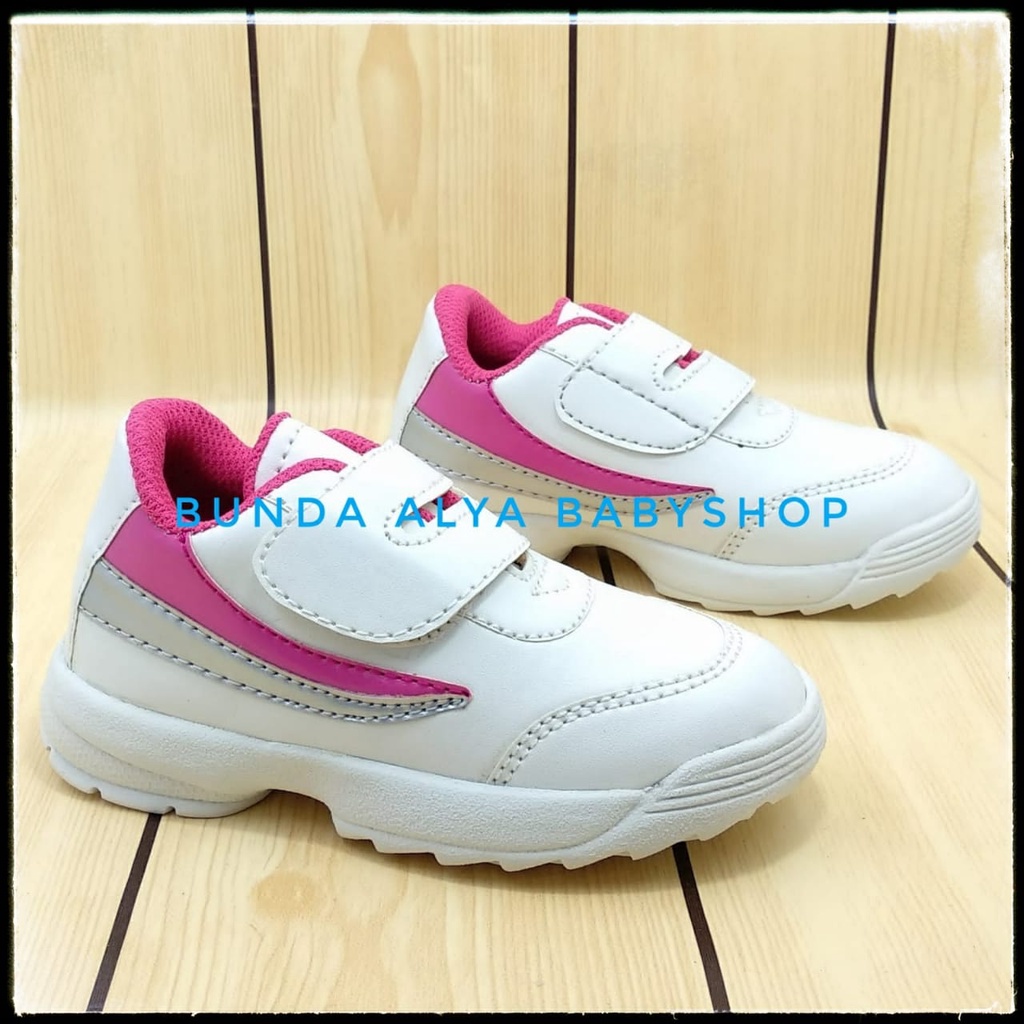 Sepatu Anak Perempuan Sporty Usia 4 Tahunan PUTIH PINK Size 28 - Sepatu Anak Cewek Alas Karet Anti Licin