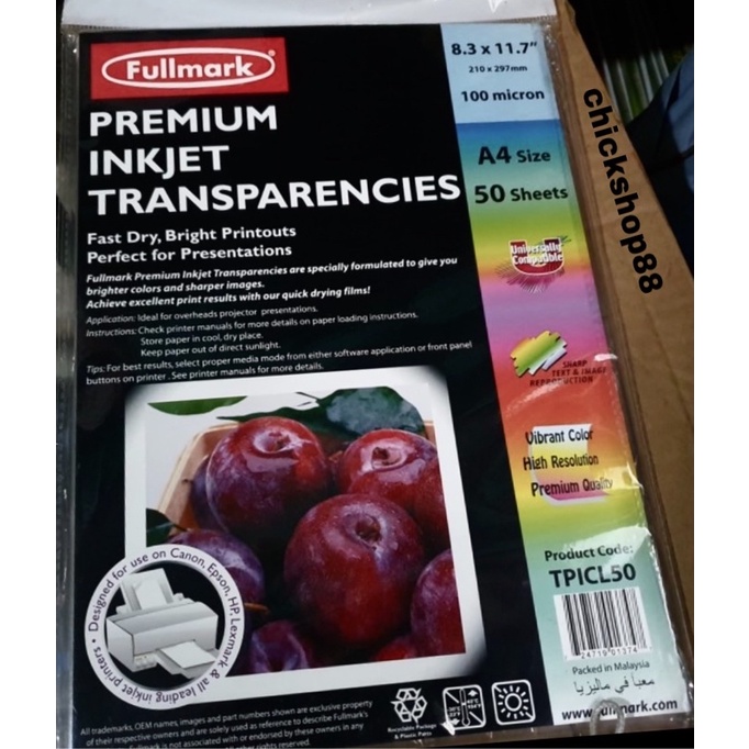 

Mika inkjet plastik transparan / transparancies Fullmark A4 - 1 Pak