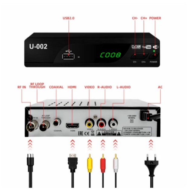 SET TOP BOX DVB T2 DIGITAL U-002 U 002