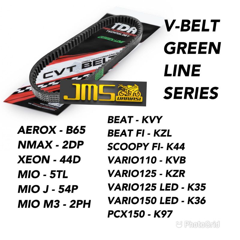 vanbelt V-Belt tdr racing original green line nmax old nmax new aerox xeon Mio karbu soul gt 115/125 beat karbu vario110/125/150 beat esp fi Scoopy fi