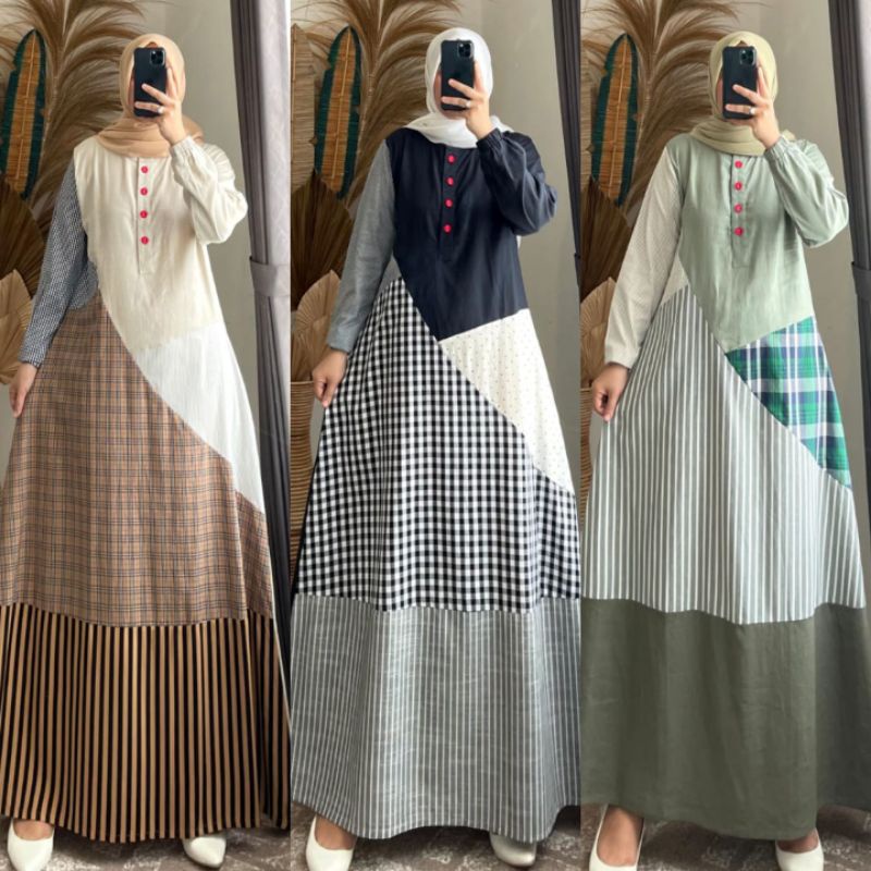 Gamis katun kombinasi syaina by semut original / dress wanita muslim premium jumbo /gamis semut terb