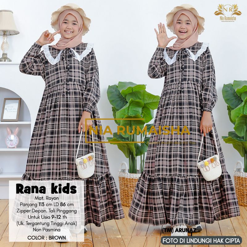Gamis Syari Anak Bahan Rayon Premium Motif Kotak Kotak Umur 9 10 11 12 Tahun LD 86 cm Nia Rumaisha