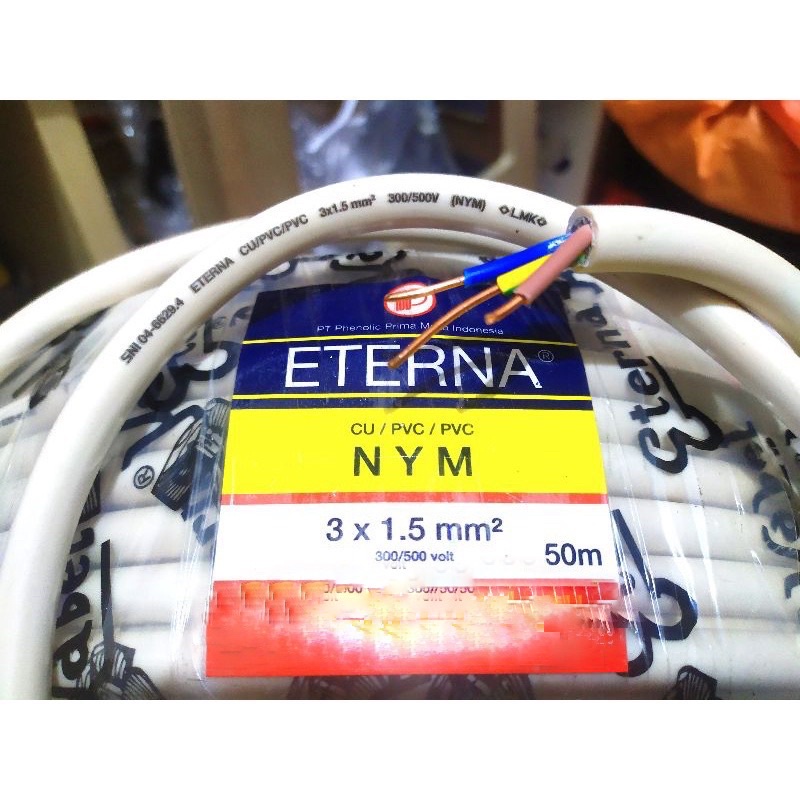 Kabel Listrik NYM Eterna 3x1,5  Kawat Tembaga Murni (Permeter)