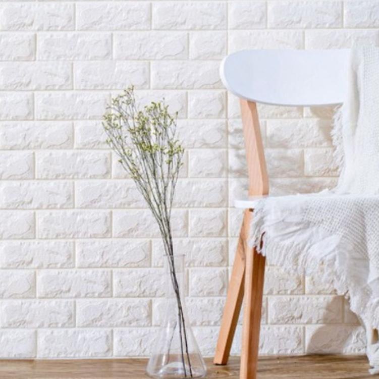 frx60 NDP Wallpaper Dinding 3D 7mm 10 mm batu bata putih/ wallpaper anti air 3D Foam 77x70cm wallfoa