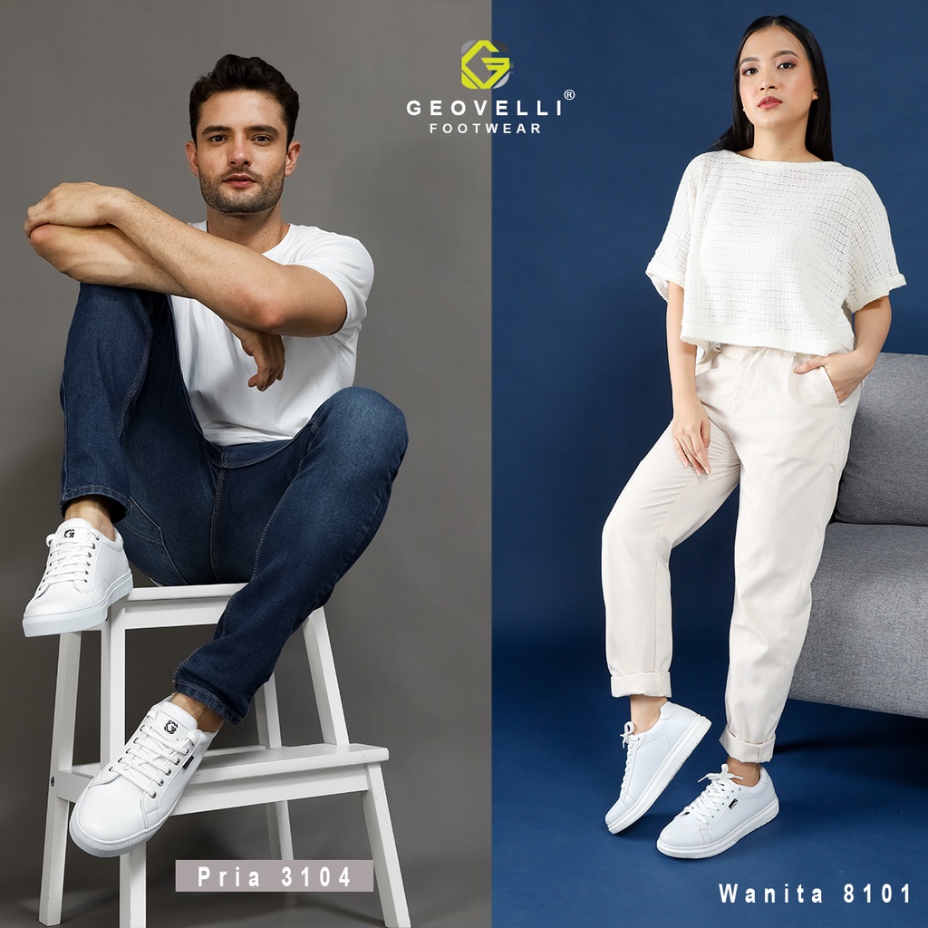 Sepatu Sneakers Couple Full White Pria Wanita Sepatu Geovelli Original Sepatu Santai Buat Kuliah