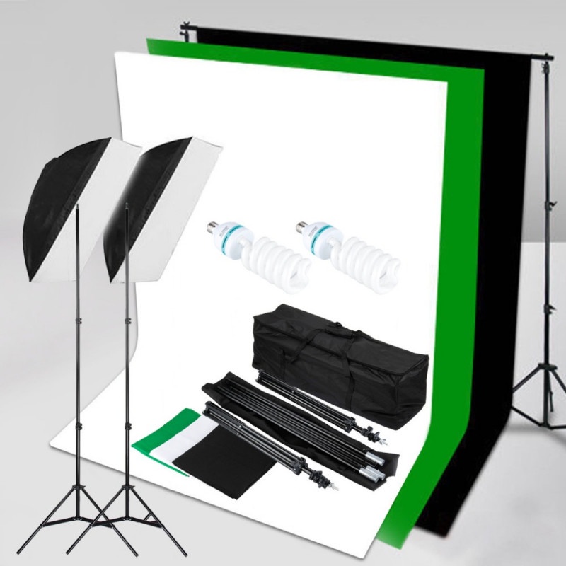 Perlengkapan Foto Studio Lighting Backdrop Stand Set Softbox Bohlam