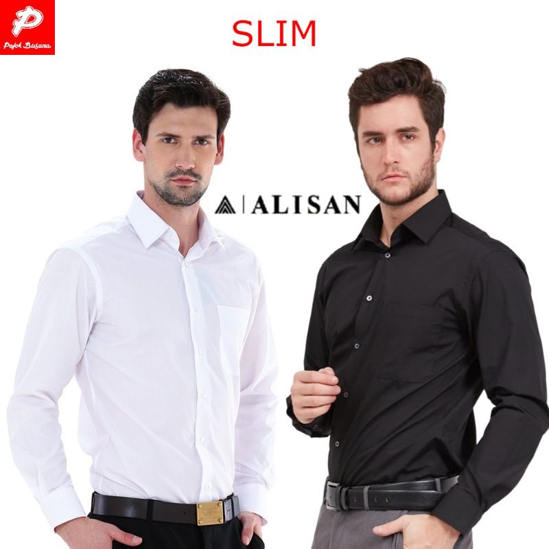 Alisan Kemeja Panjang Formal Pria Merk Alisan Original Model Slimfit dan Reguler Kemeja Nikah Kerja Resmi Kemeja Polos Pria Lengan Panjang Ukuran S M L XL