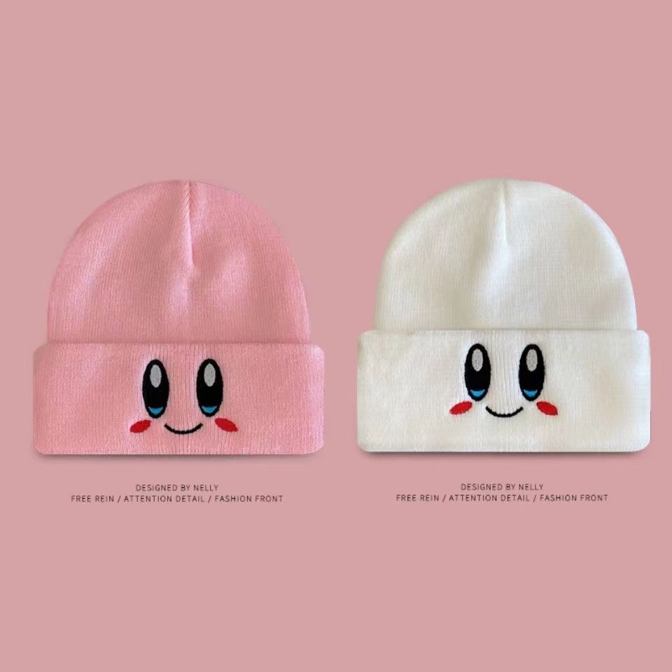 Topi Kupluk Rajut Motif Bordir Smiley Face Warna Pink Untuk Wanita