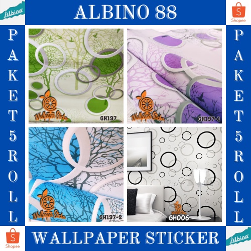 BELANJA UNTUNG PAKET 5 ROLL WALLPAPER STIKER DINDING / STIKER ANTI NODA / STICKER ANTI AIR MURAH MOTIF POLKADOT