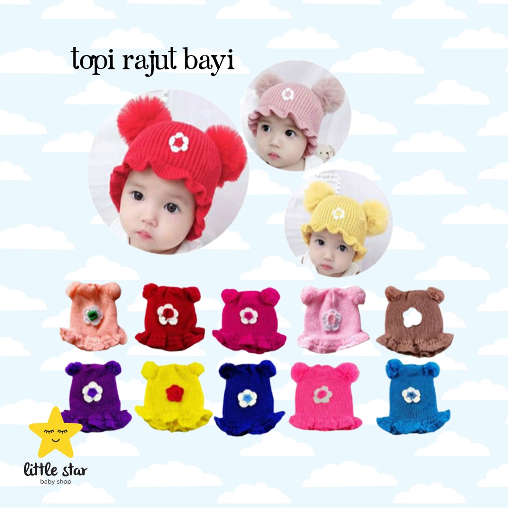 Topi Rajut Bayi Cewek Pom Pom | Kupluk Anak Bayi Perempuan