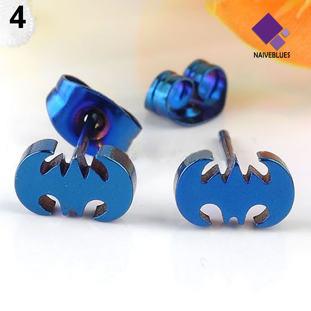 Naiveblue Anting Tusuk Bentuk Kelelawar Bahan Stainless Steel Untuk Pria / Wanita