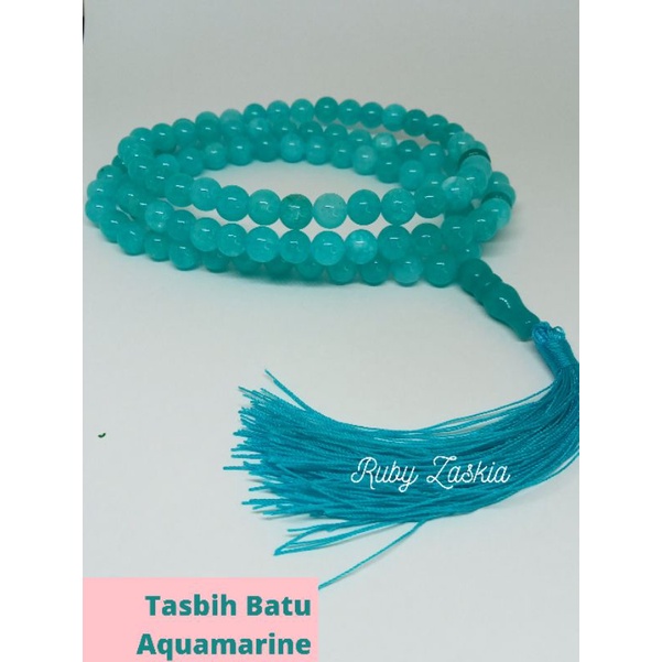 TASBIH BATU AQUAMARINE 99 BUTIR 8MM 100% NATURAL