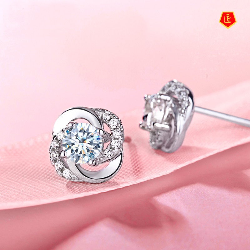 [Ready Stock]Fashion Personality Rotating Four-Leaf Clover Rhinestone Earrings