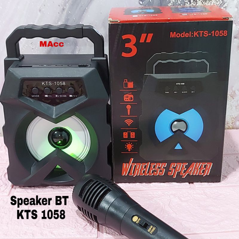 SPEAKER WIRELESS BLUETOOTH KTS 1058 PORTABLE BASS KARAOKE FREE MICROPHONE FLASH SALE