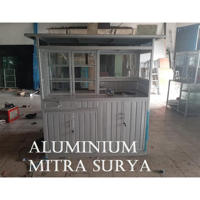 Gerobak Aluminium Kaca Bakso Mi Ayam Bubur Kuah Sup Terima Kustom