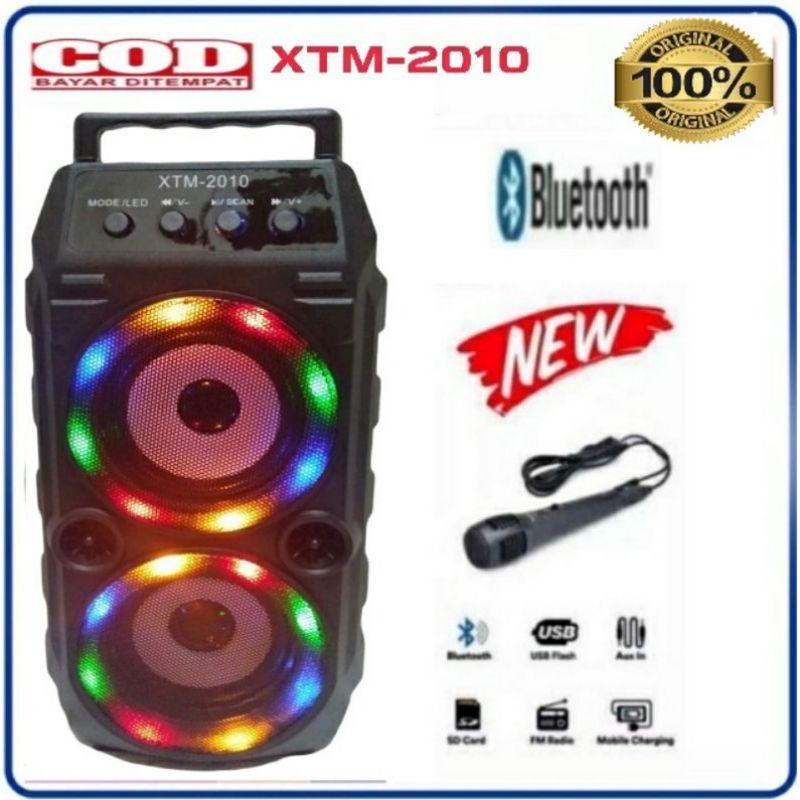 Speaker Portable Bluetooth Xtm 2010 Dual Speaker Free  Mic Karaoke/Salon Aktif  Wireless Radio Fm Speaker Wireless Portable Super Bass