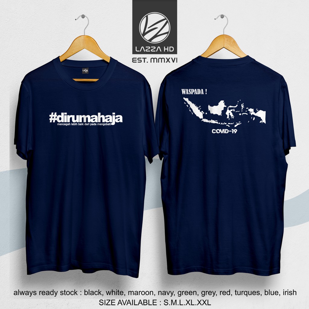 Kaos Baju Distro #dirumahaja Di rumah Aja saja Indonesia waspada covid-19 corona virus Terlaris