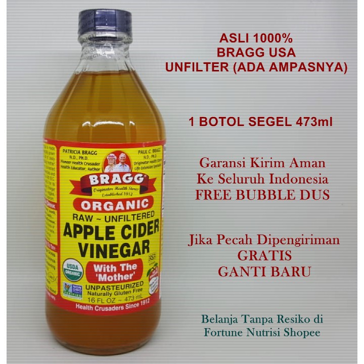 Cuka Apel Bragg Apple Cider Vinegar Acv 473ml Kolestrol 