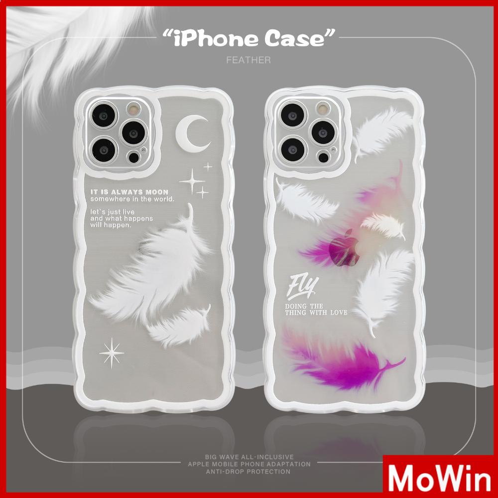 iPhone Case Silicone Soft Case Clear Case Wave Non-Slip Shockproof Camera Full Coverage Protection Purple Feather For iPhone 13 Pro Max iPhone 12 Pro Max iPhone 11 iPhone 7 Plus