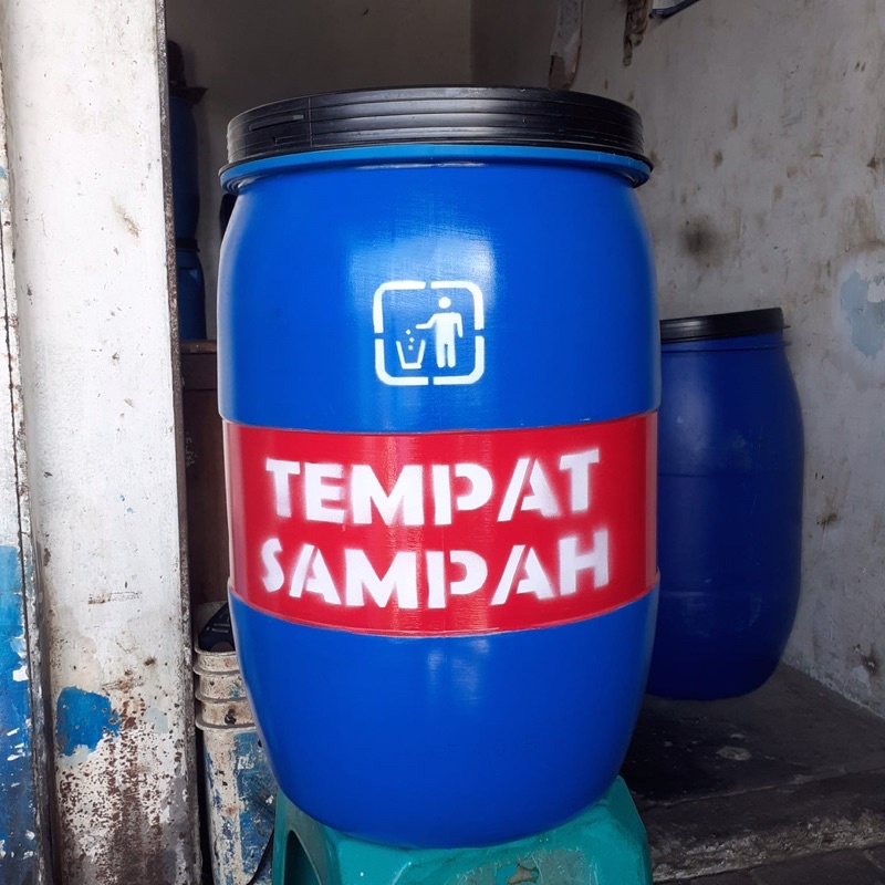 tong tempat sampah / gentong air dan drum/tong biru 60 liter Tebal ada tulisan tempat sampah