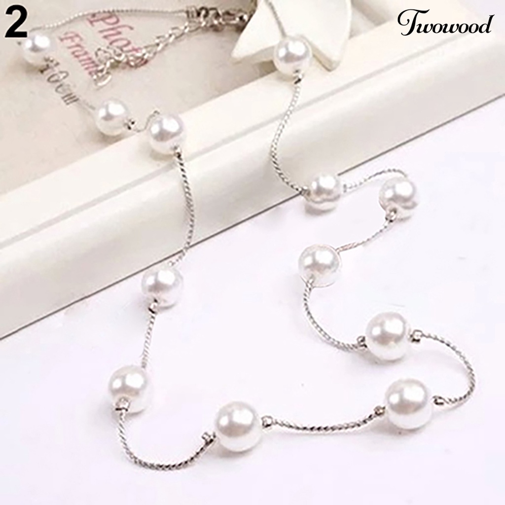 Kalung Rantai Klavikula Mutiara Tiruan Bahan Alloy Adjustable Untuk Wanita