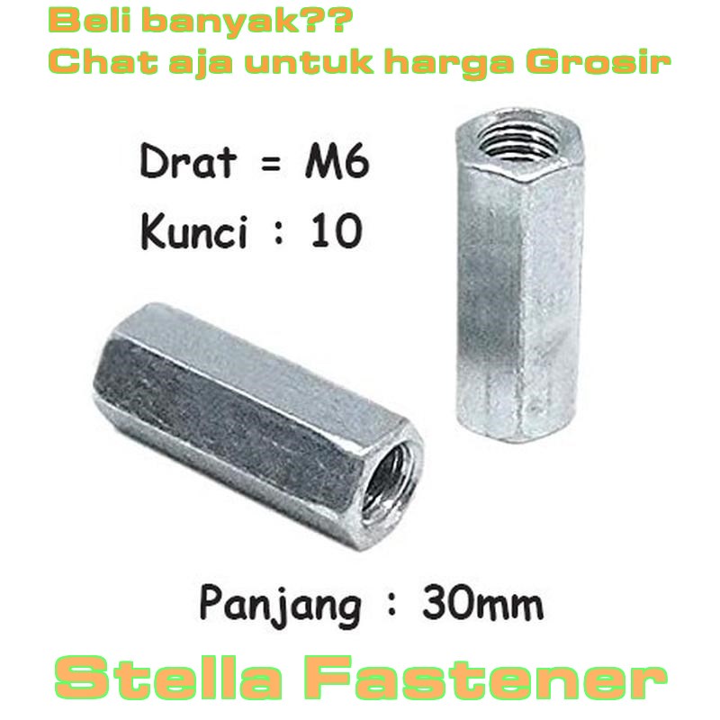 2 pcs Mur Panjang M6x30 Kunci 10 Long Nut 30mm   Grosir Baut