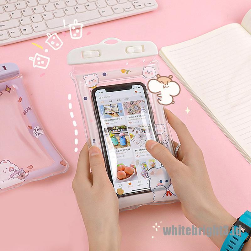 (white3) Tas Pouch Transparan Anti Air Motif Kartun Lucu Untuk Handphone