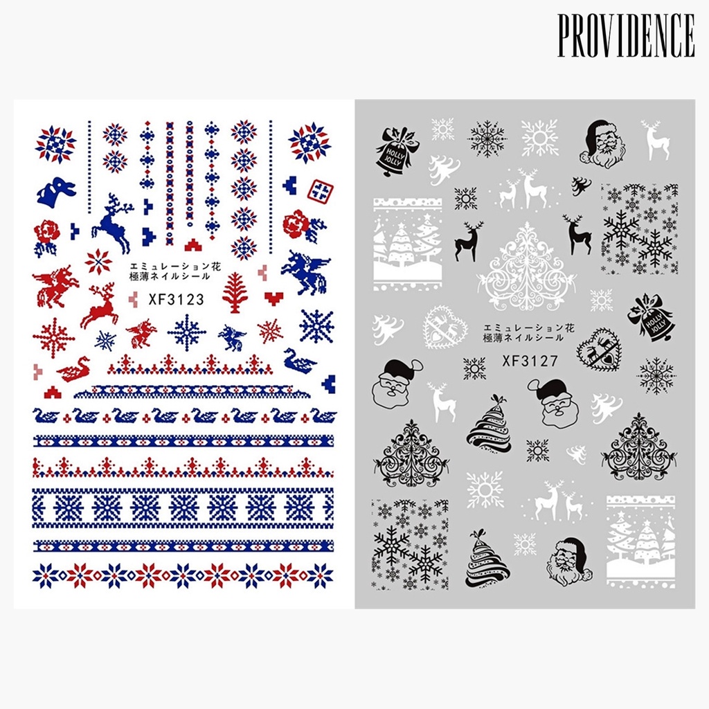 Providence 12Pcs/Set 3D Effects Nail Sticker Christmas Patterns Colorful Santa Claus Elk Snowman Gift Water Transfer for Winter