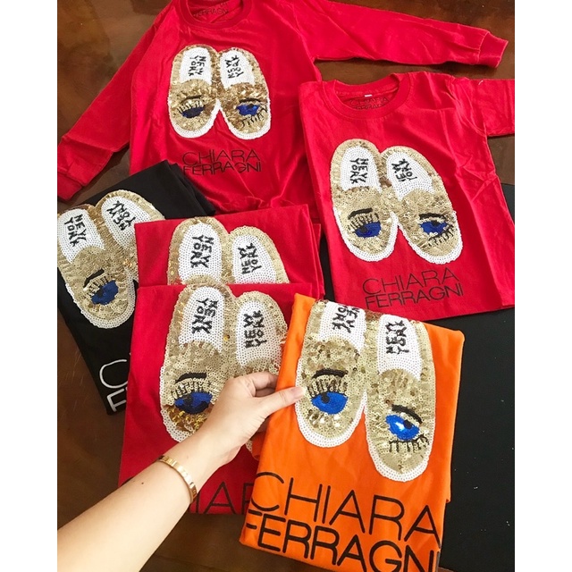 CHIARRA FERRAGNI SEPATU BLINK - MOTEK SEQUIN PASANGAN FAMILY KELUARGA AYAH ANAK KIDS KAOS TSHIRT OVE