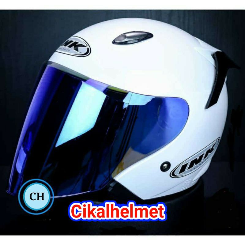 INK HELM CENTRO SOLID WHITE PAKET GANTENG VISOR IRIDIUM + SPOILER