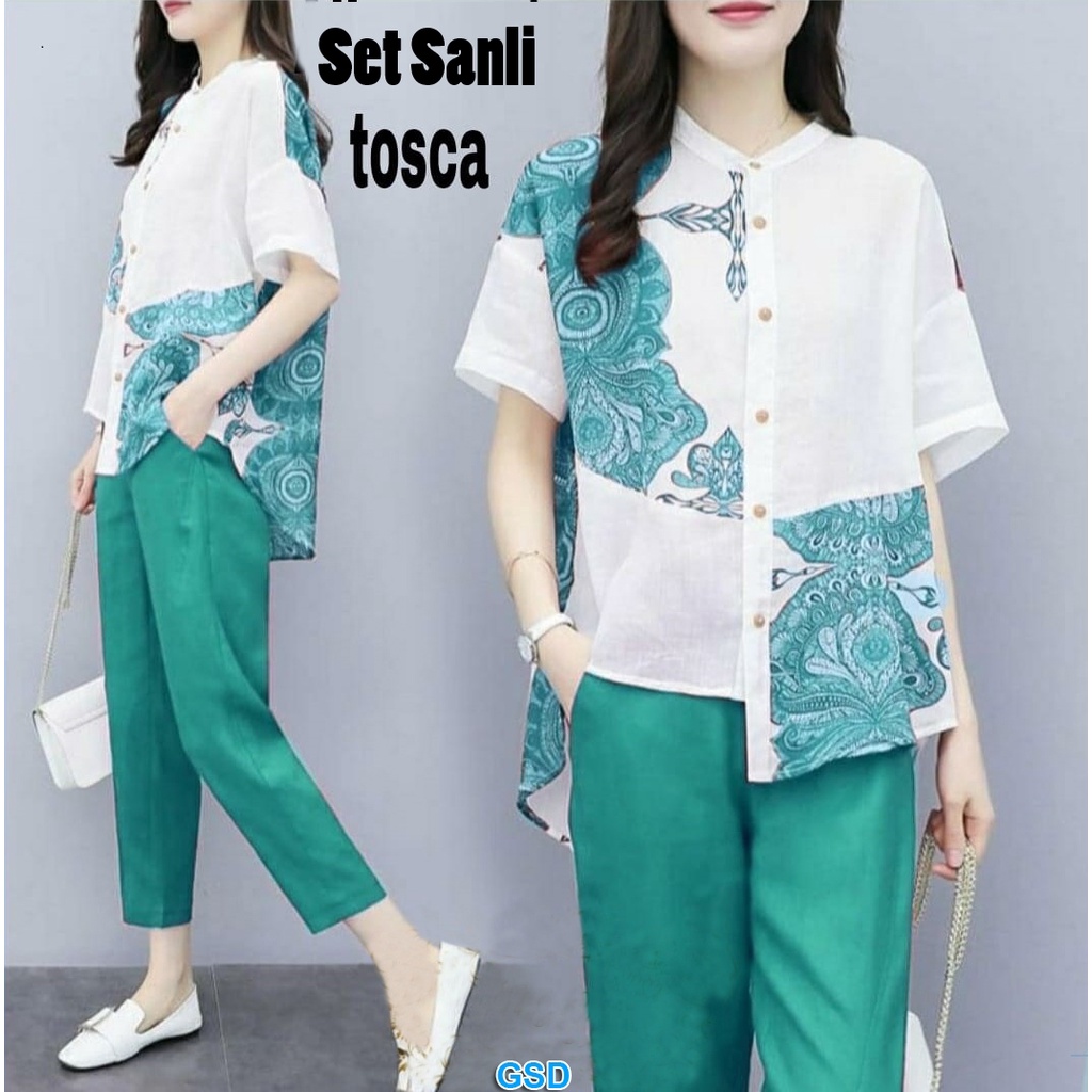 Sanli/ OOTD Wanita Jalan -Jalan Fashion Kasual Anak Remaja Setelan Baju Dan Celana Santai Motif Bunga Bahan Babyterry Size L