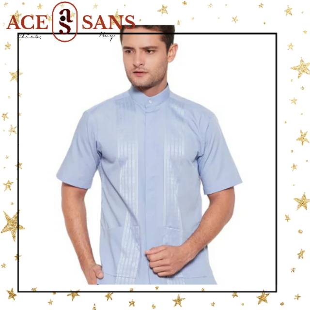 Alisan Koko Bordir Lengan Pendek Biru KBOKO00034 Biru SS | Kemeja | Alisan | Kemeja Lengan Pendek