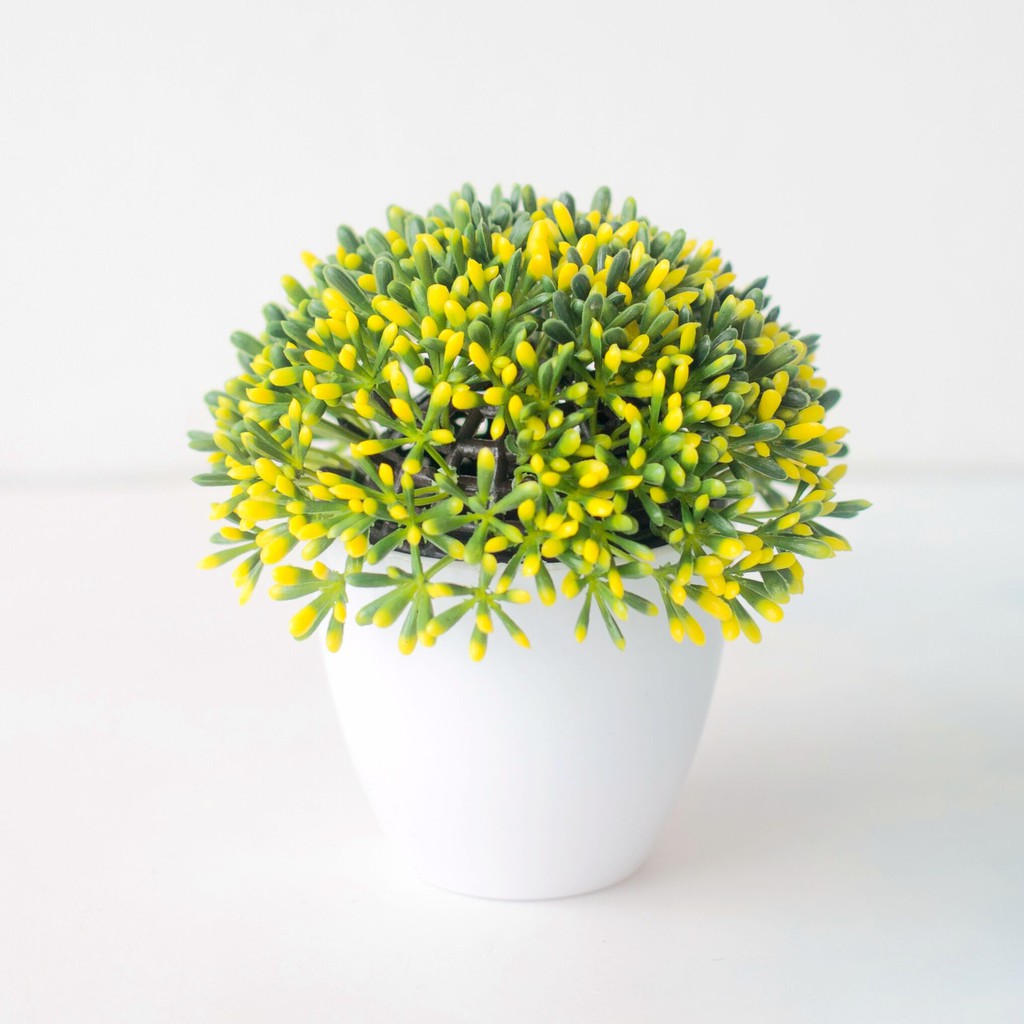 AM574 Bunga Plastik / Bunga Buah Ceri / Bunga Artifisial / Vas Bulat-Kuning