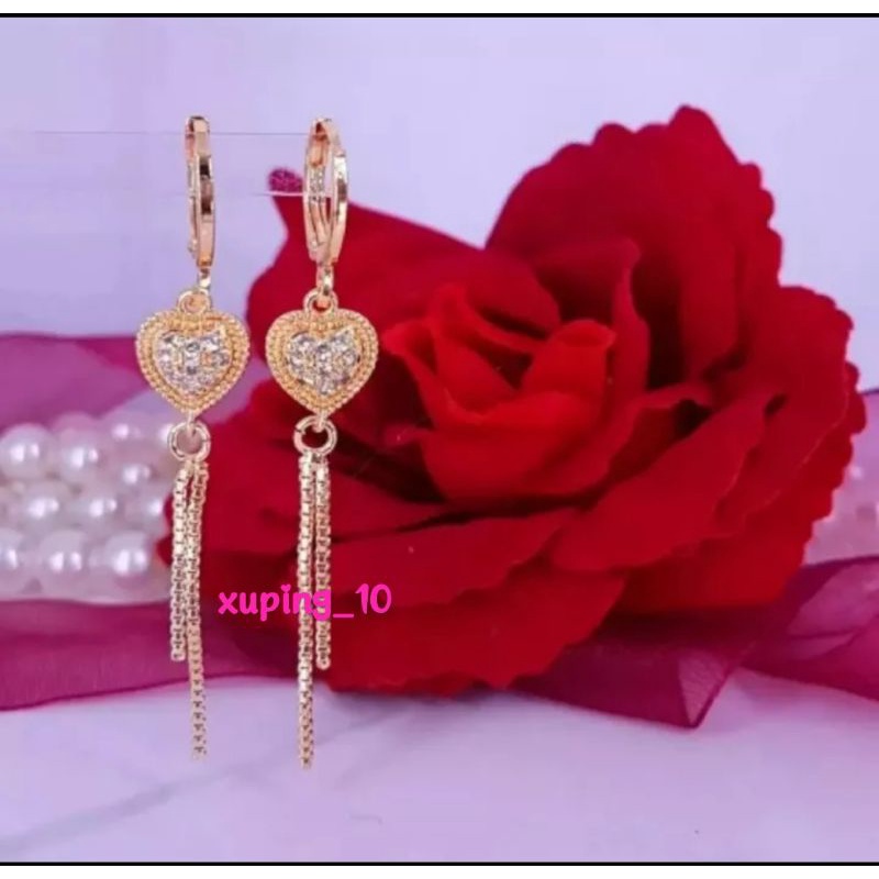 Anting Clip/Jepit Motif jurai Love Perhiasan Titanium Wanita Dewasa anti luntur Terlaris