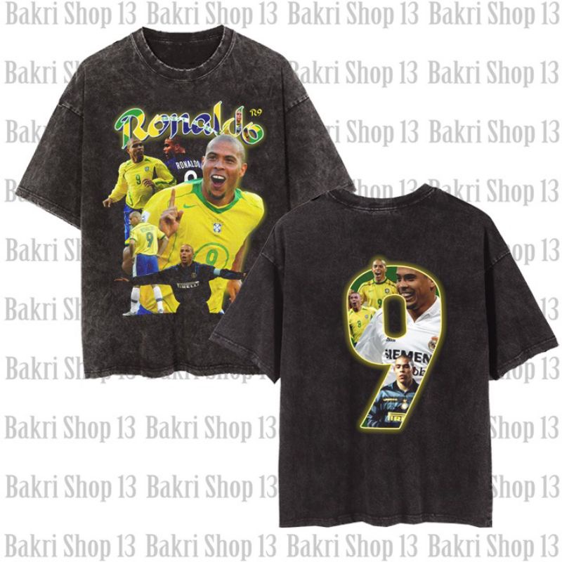 Brazil RONALDO Nazzario T-shirt/Kaos Bola Vintage Wash The Biggest Legend Of Brazil Ronaldo Nazzario