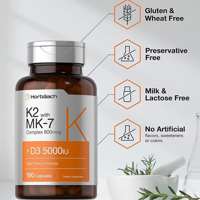 Horbaach Vitamin K2 Complex 800mcg + 5000iu D3 | 180 Caps Lc
