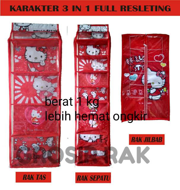 Rak gantung 3in1 karakter ful resleting /HBO HSO HJO KARAKTER/Set Rak tas/termurah