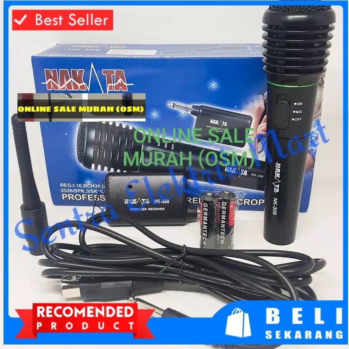 Nakata original Mic Wireless kabel Single mik wireles cable pro karaoke mikrophone microphone audio sound vokal vocal professional panggung dj studio asli  BISA DIGUNAKAN KE SEGALA ALAT AUDIO single  Microphone Nakata NK-308 Dua fungsi  Bahan PVC  kelengk