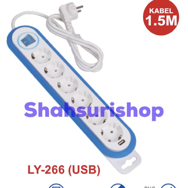 STOP KONTAK NEW MULTICORD 6 LUBANG + USB LOYAL LY 266U 1,5 M METER