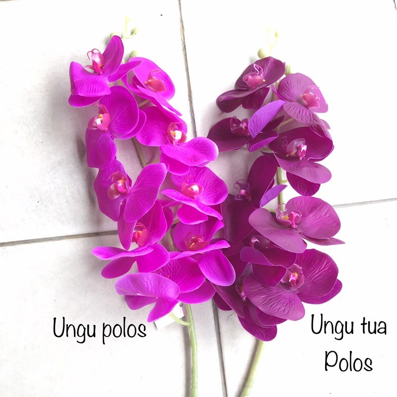 ANGGREK LATEX ORCHID X1 panjang 1 meter -  bunga plastik artificial home decor shabby chic-Ungu tua polos