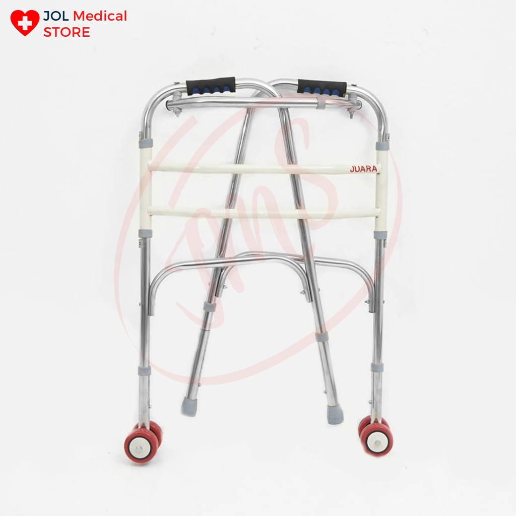 Walker Pakai Roda Lipat Alat Bantu Jalan Walking Aid Lipat Tongkat Manula Lansia Orang Tua Juara